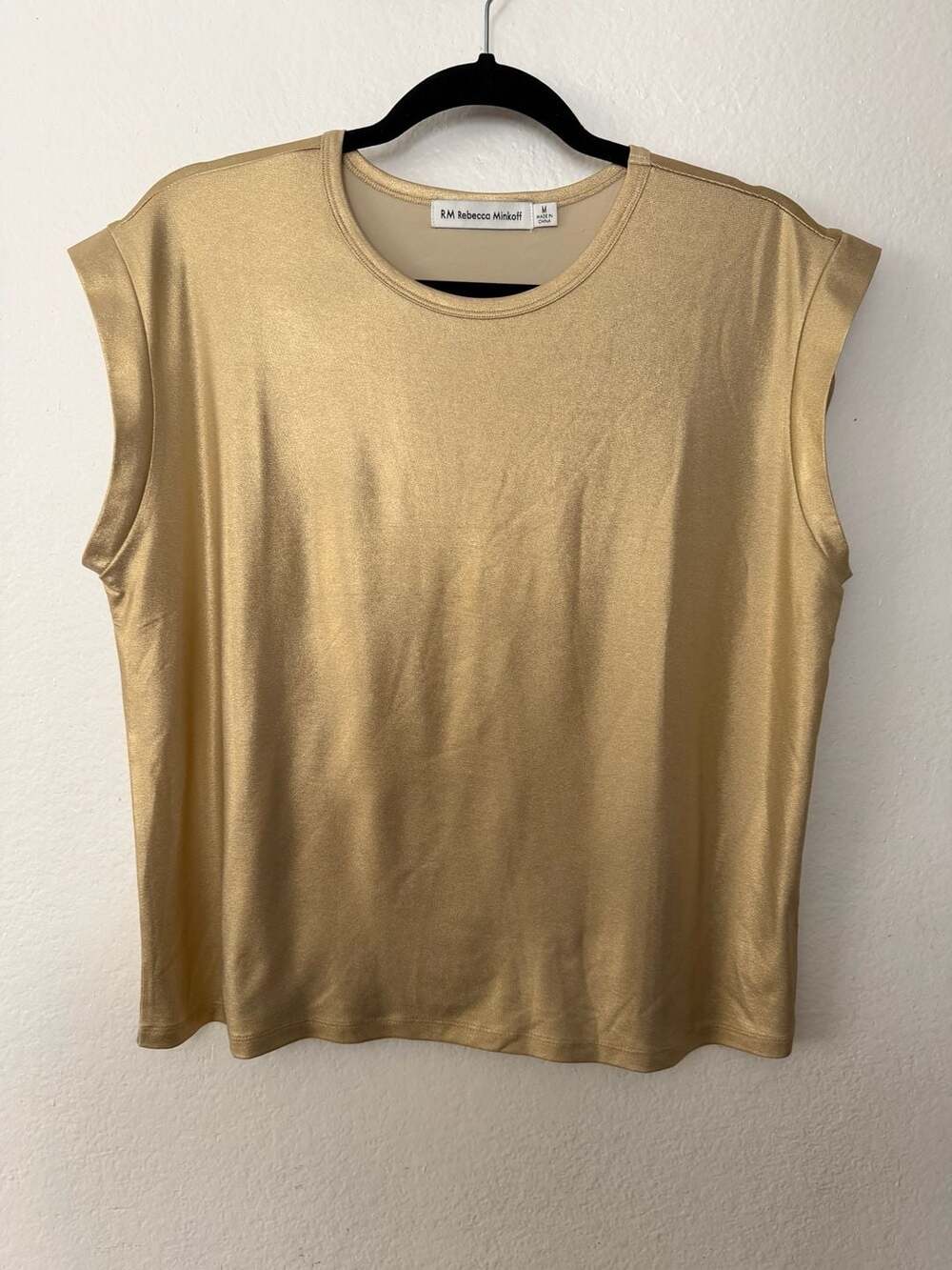 Rebecca Minkoff Metallic Gold Cap Sleeve Muscle Tank Top Size M